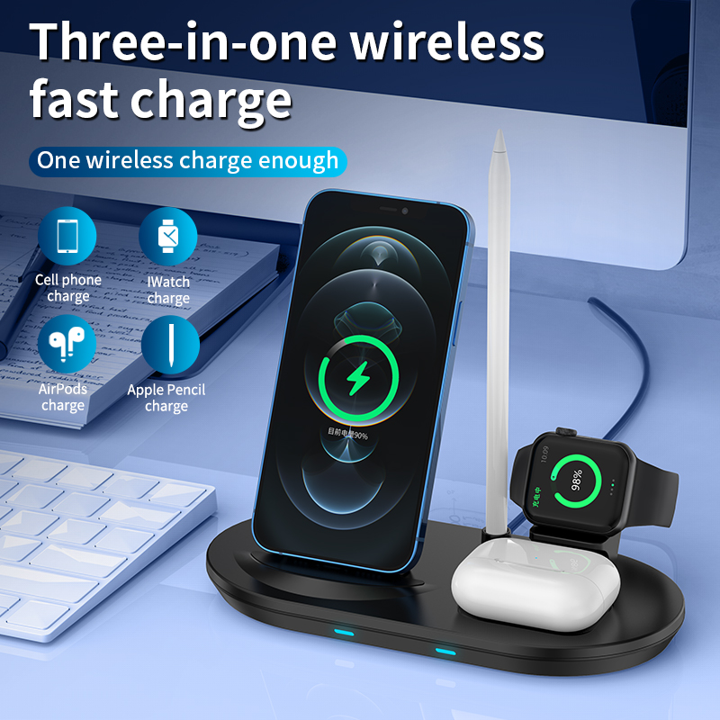 5-in-1 Wireless Charging Stand with Four Wireless Charging Features with Small Night Lights